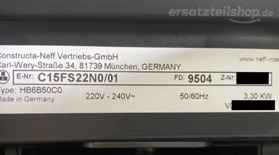 Typenschild Neff C15FS22N0/01