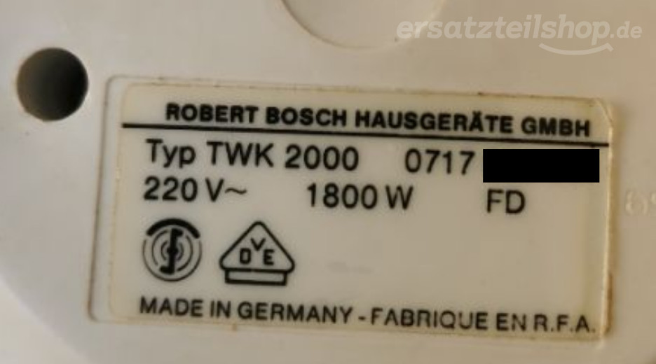 Typenschild Bosch TWK2000/01
