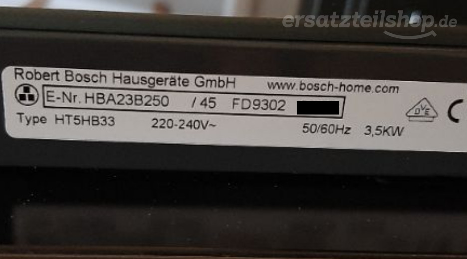 Typenschild Bosch HBA23B250/45