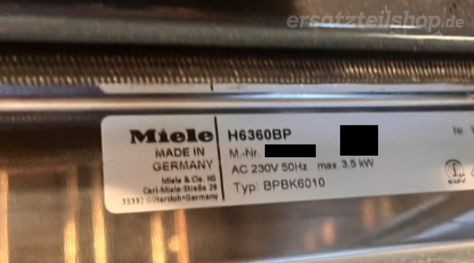Typenschild Miele H 5081 BP H5081BP