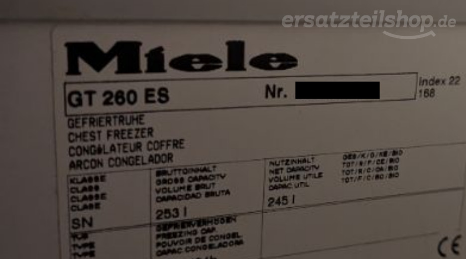 Typenschild Miele GT 260 ES GT260ES