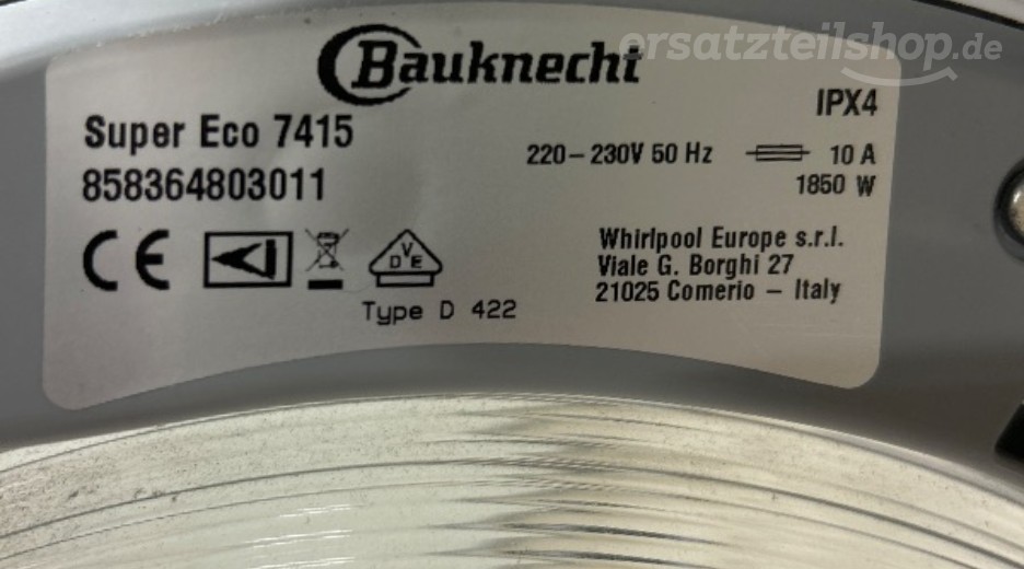 Typenschild Bauknecht SUPER ECO 7415 858364803011
