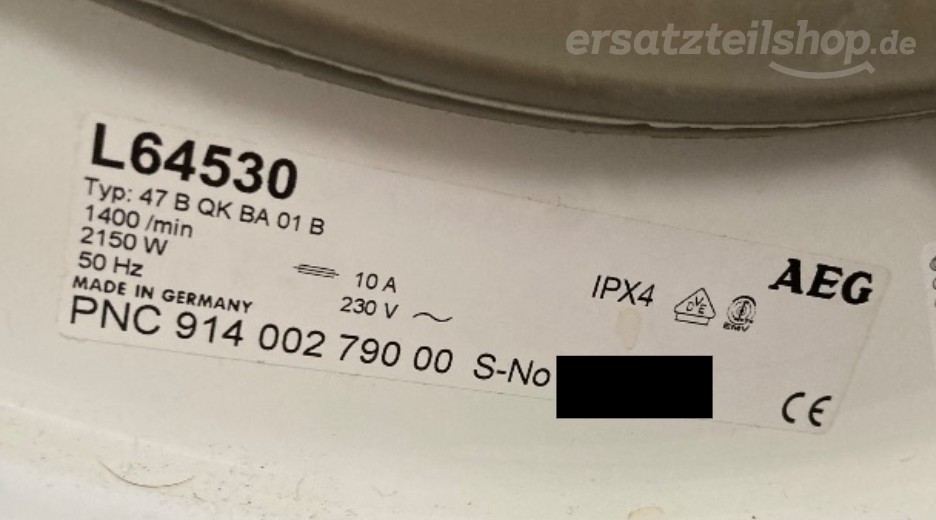 Typenschild AEG LAV64530 91400279000