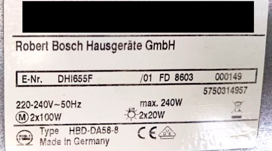 Typenschild Bosch DHI655F/01