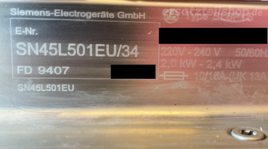 Typenschild Siemens SN45L501EU/34