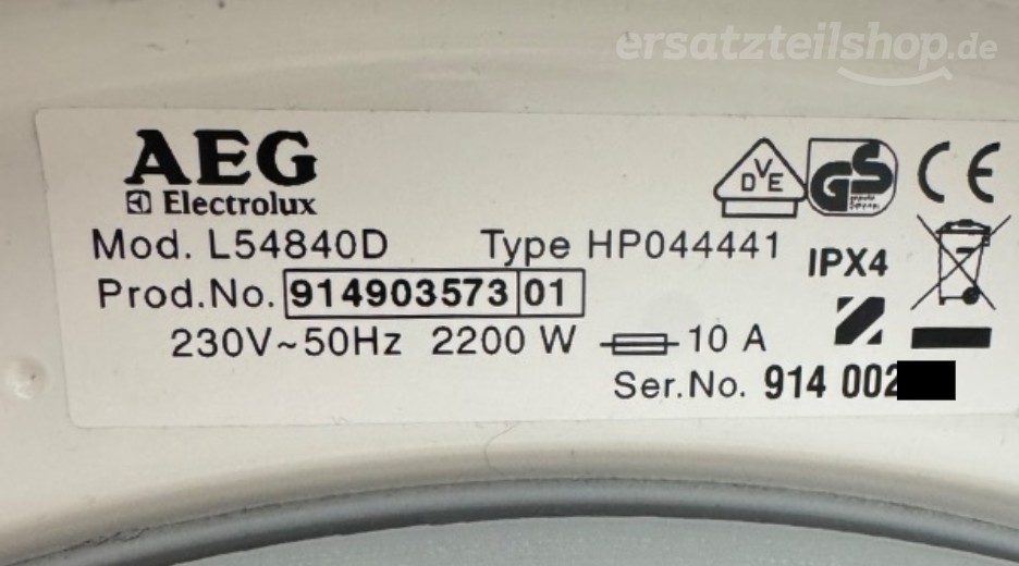 Typenschild AEG L54840D 91490357301