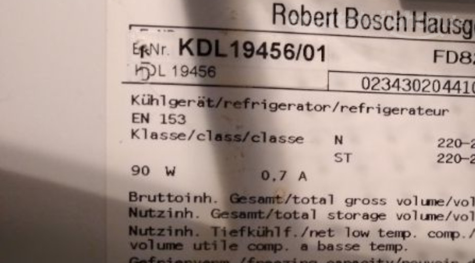 Typenschild Bosch KDL19456/01