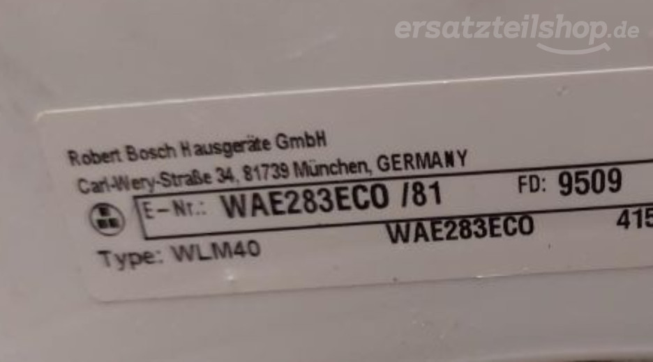 Typenschild Bosch WAE283ECO/81