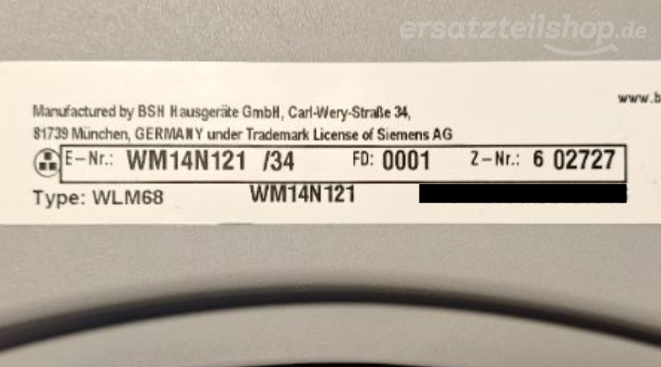 Typenschild Siemens WM14N121/34