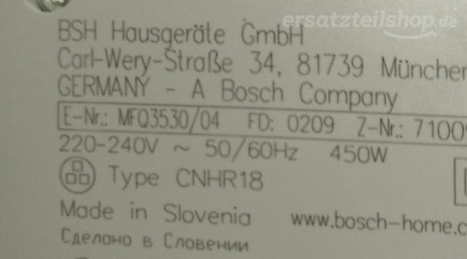 Ersatzteile Bosch MFQ3530/04 Typenschild Bosch MFQ3530/04