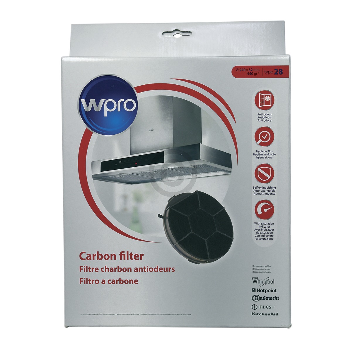 Kohlefilter Ø 240mm Wpro, OT! 484000008576 Bauknecht, Whirlpool, Ikea, Wpro