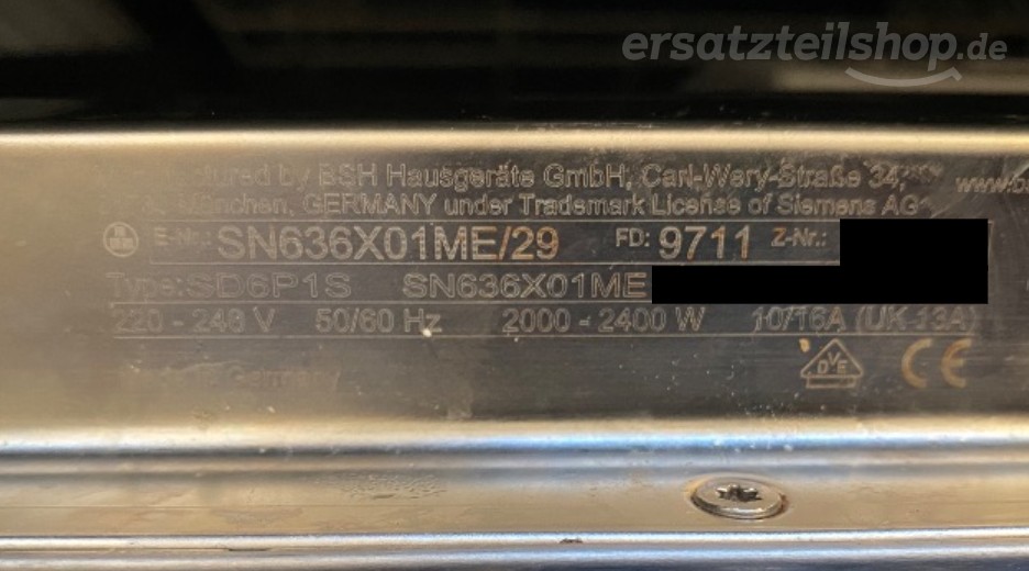 Typenschild Siemens SN636X01ME/29