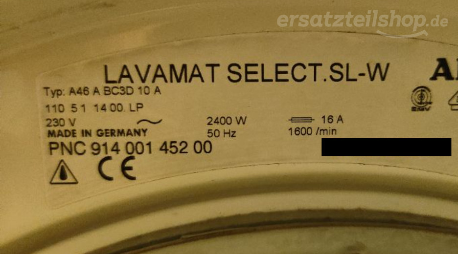 Typenschild AEG LAVSELECTION SL-W 91400145200