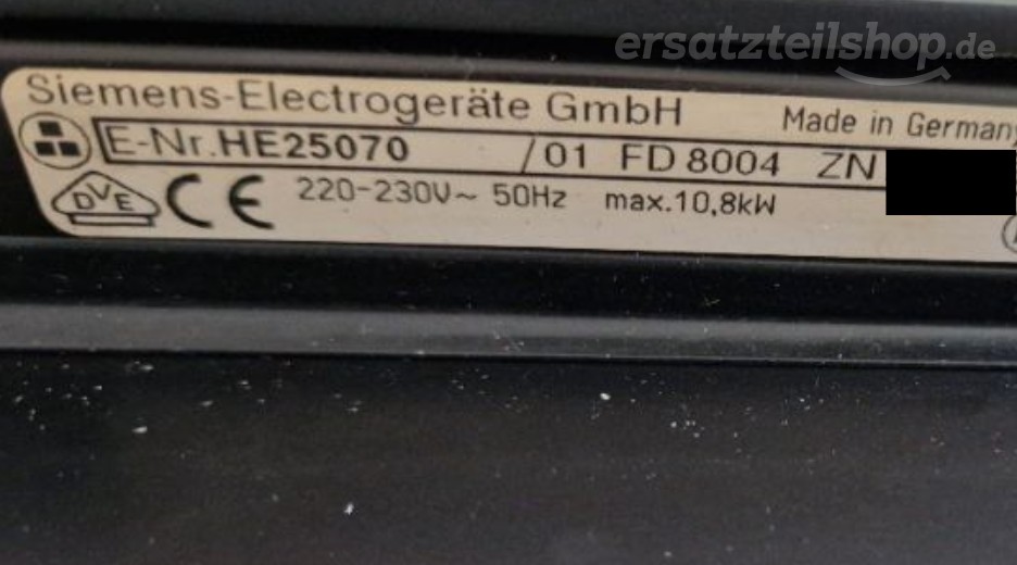 Typenschild Siemens HE25070/01