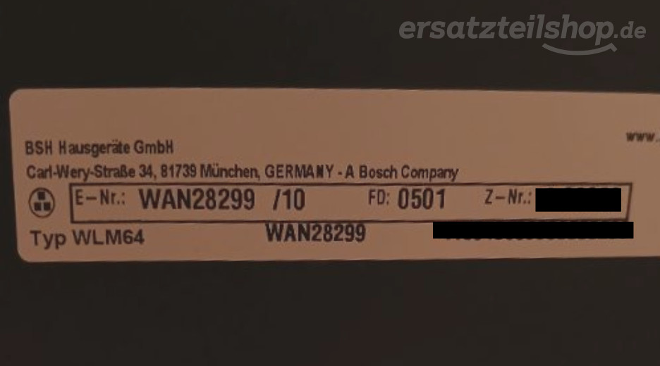 Typenschild Bosch WAN28299/10