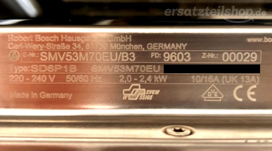 Typenschild Bosch SMV53M70EU/55