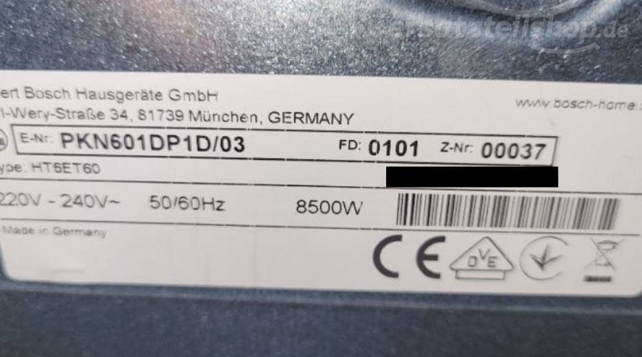 Typenschild Bosch PKN601DP1D/03