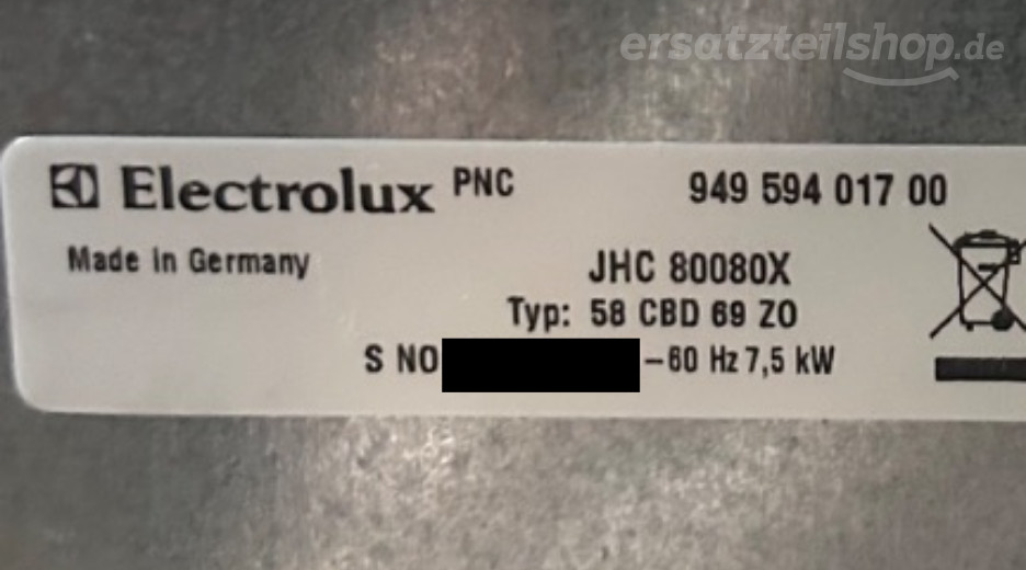 Typenschild AEG JHC80080X AS4 94959401700