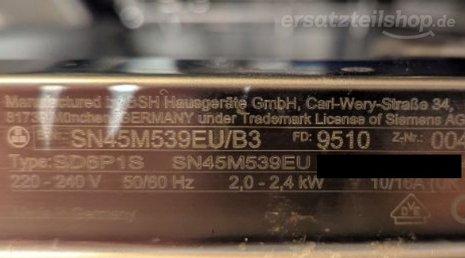 Typenschild Siemens SN45M539EU/B3