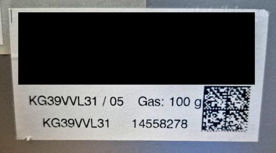 Typenschild Siemens KG39VVL31/05