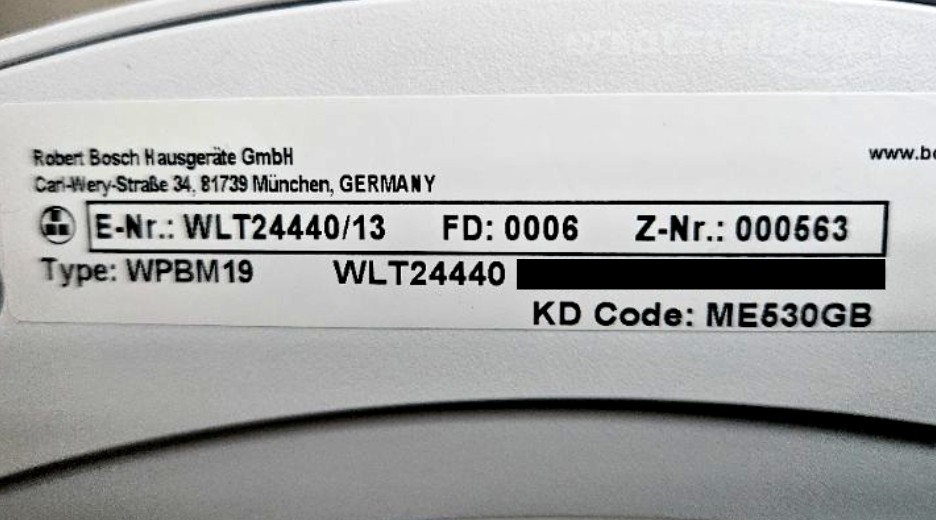 Typenschild Bosch H 4541 EP-KAT WLT24440/13