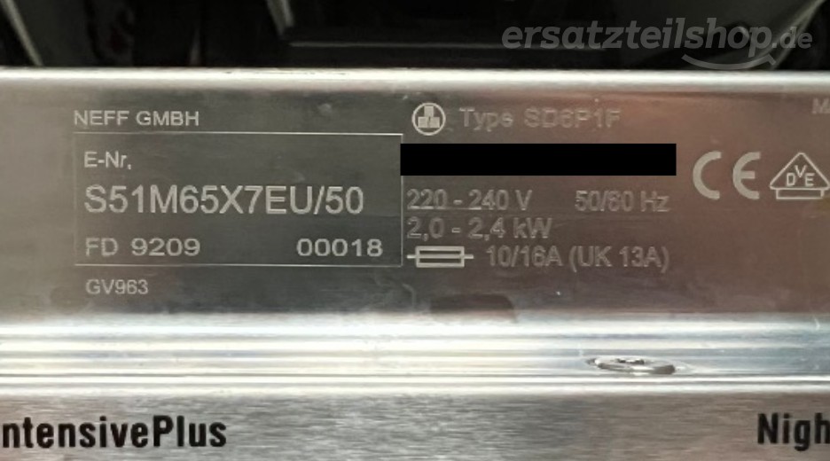 Typenschild Neff S51M65X7EU/50
