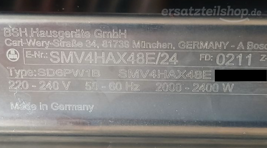 Typenschild Bosch SMV4HAX48E/01