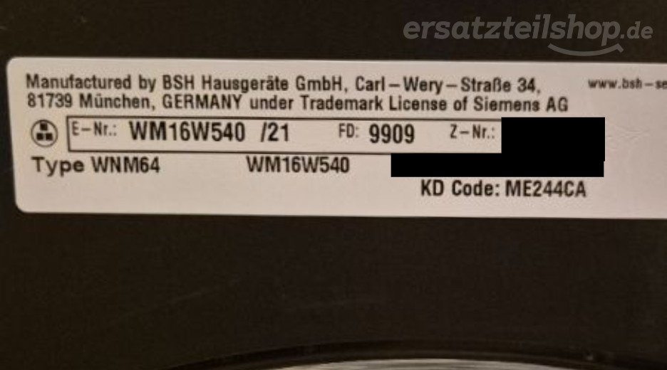 Typenschild Siemens WM16W540/21