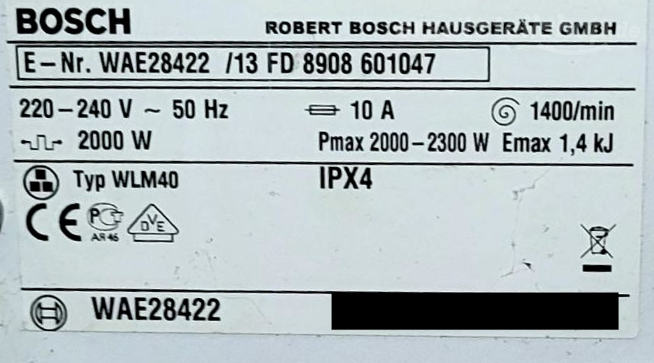 Typenschild Bosch WAE28422/13