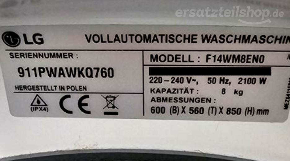 Typenschild LG F14WM8EN0.ABWQWDG F14WM8EN0.ABWQWDG