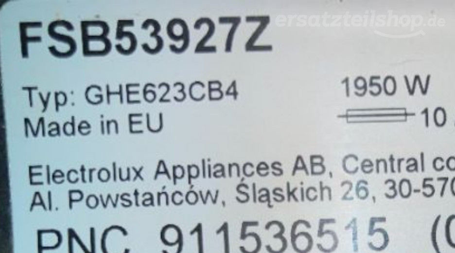 Typenschild AEG FSB53927Z 91153651503