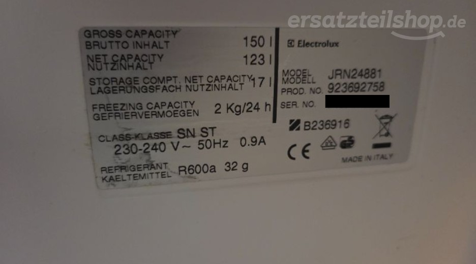 Typenschild Juno JRN24881 92369275800