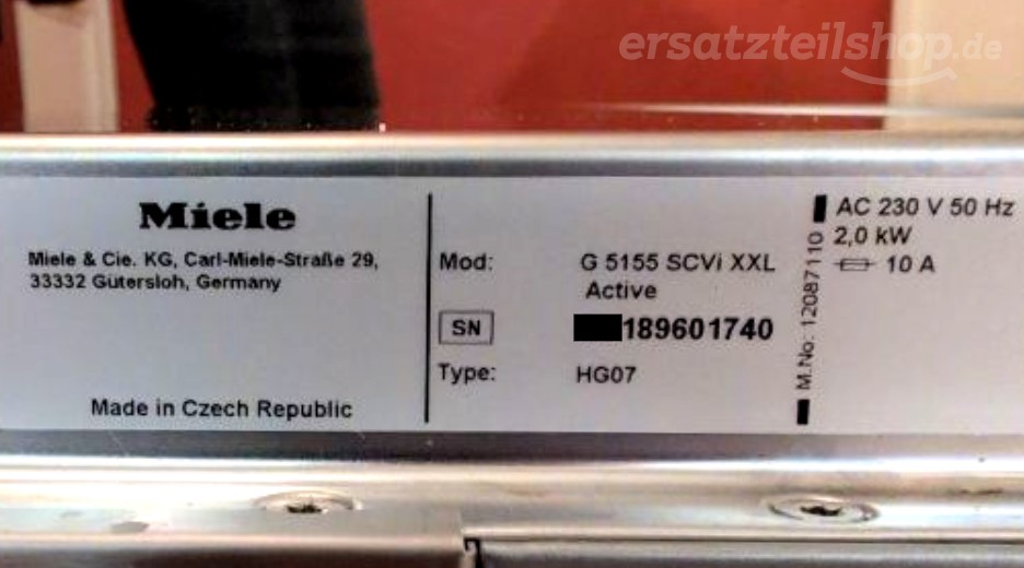 Typenschild Miele G5155SCVIXXLACTIVE