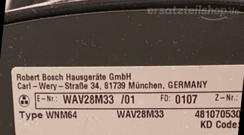 Typenschild Bosch WAV28M33/01