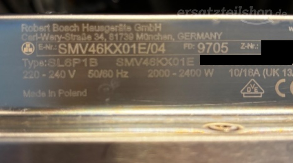Typenschild Bosch SMV46KX01E/04