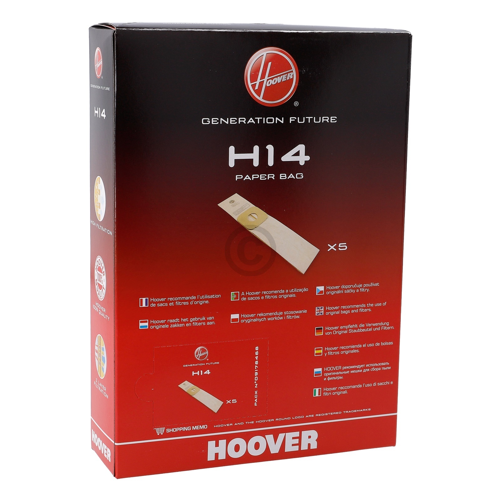 Filterbeutel HOOVER H14 09178468 für Stielstaubsauger 5Stk
