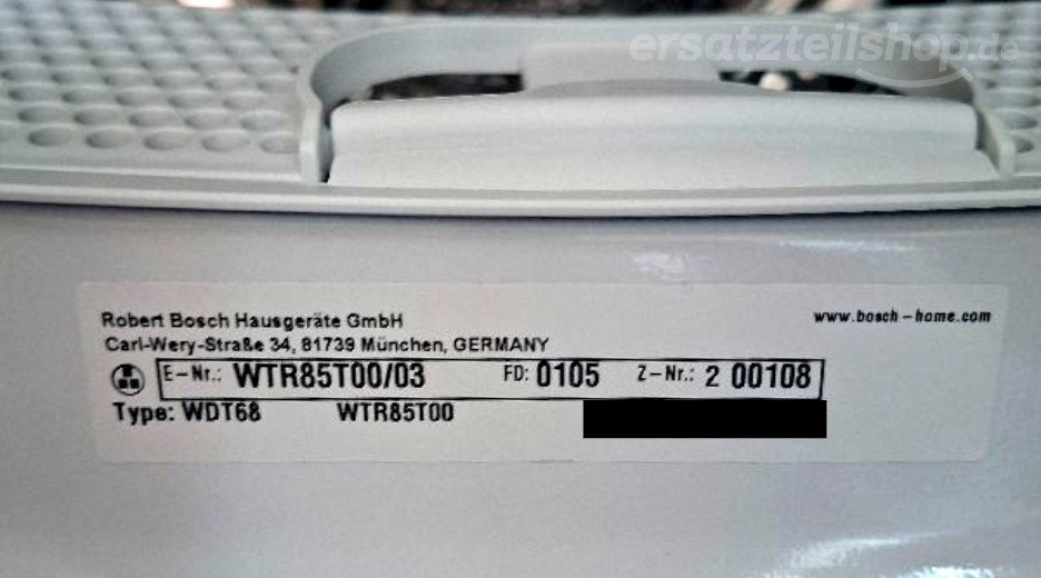 Typenschild Bosch WTR85T00/03