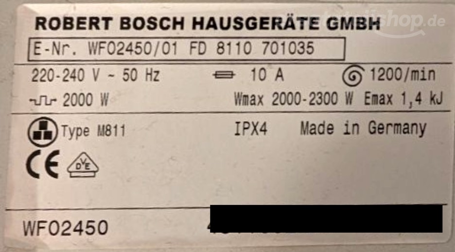 Typenschild Bosch Maxx 2450 Electronic WFO2450/01