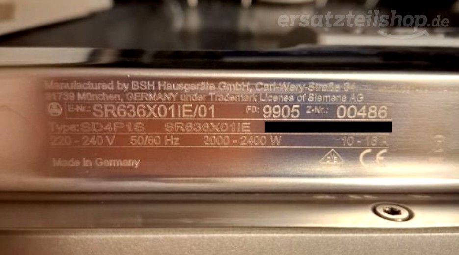 Typenschild Siemens SR636X01IE/01