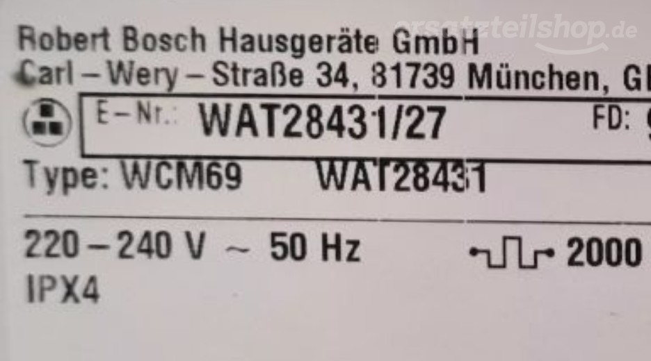 Typenschild Bosch  WAT28431/27