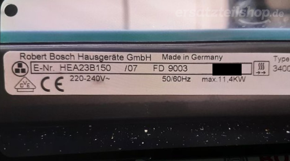Typenschild Bosch HEA23B150/07