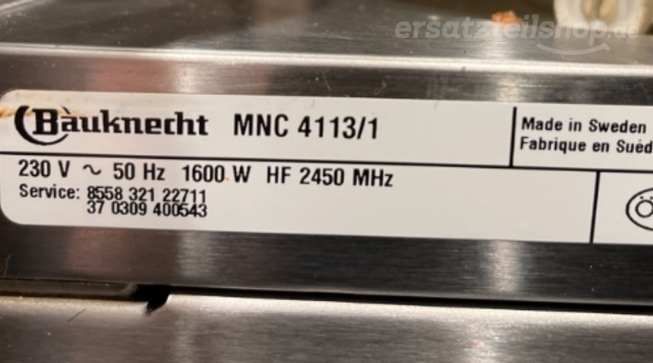 Typenschild Bauknecht MNC4113/1IN 855832104711