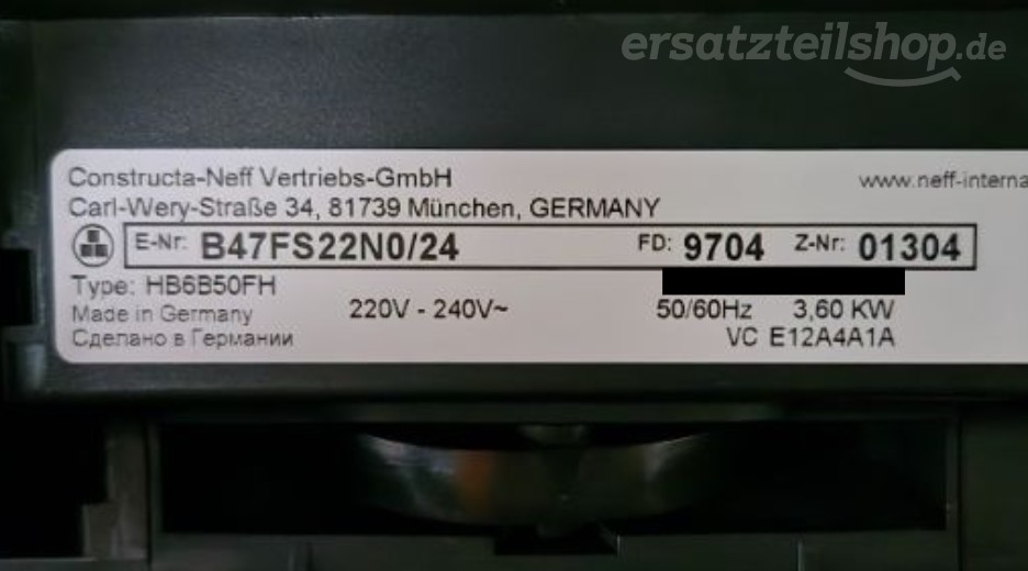 Typenschild Neff B47FS22N0/24