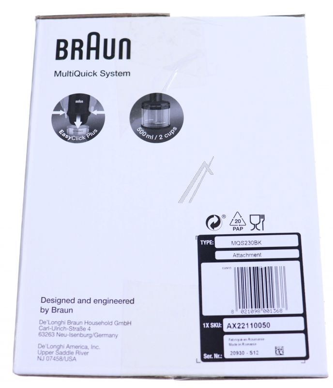 Braun MQS230 Chopper für Küchenmaschine & Mixer AX22110050 500ml Zerkleinerer