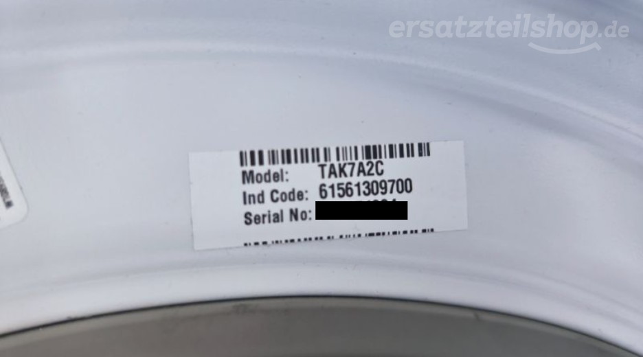 Typenschild Indesit TAK7A2C 61561309700