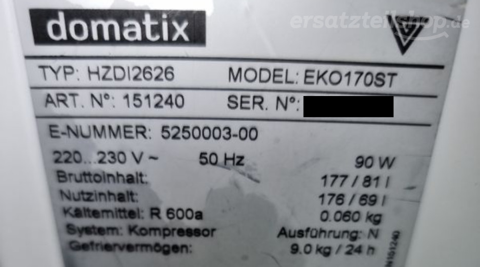 Typenschild Sonstige EKO170ST 151240