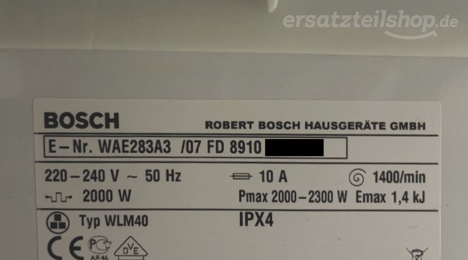 Typenschild Bosch WAE283A3/07