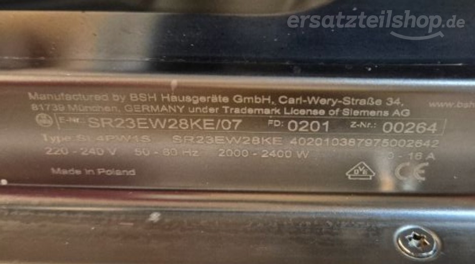 Typenschild Siemens SR23EW28KE/07 