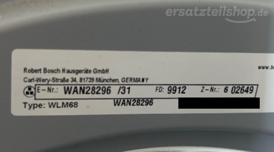 Typenschild Bosch H 4882 B WAN28296/31