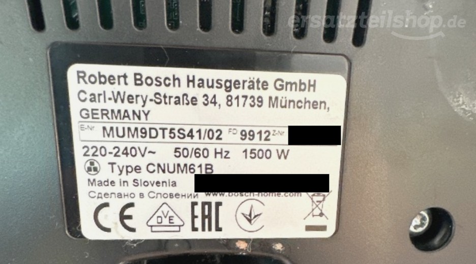Typenschild Bosch MUM9DT5S41/02